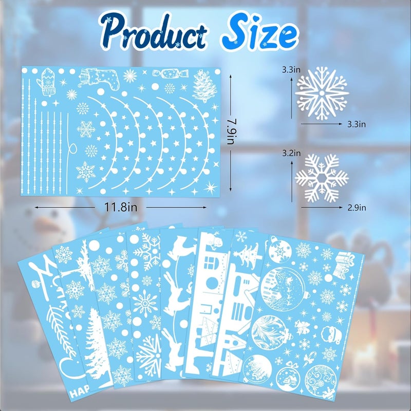 Mersper 261 PCS Christmas Window Clings Snowflake Window Stickers for Holiday Decoration on Glass for Xmas Holiday Home School Office Classroom Decor(9 Sheets) - Image 2